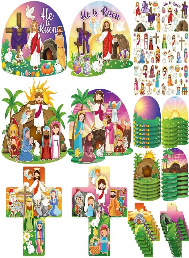 Outus 72 Sheets Make an Easter Sticker He Lives Scenes Craft Kit Resurrection Stickers Jesus Cross He is Risen Scene Sunday Craft for Party Game Easter Art DIY Project Supplies - Image 1